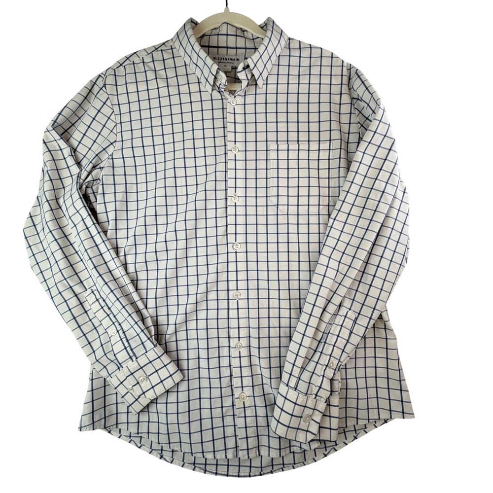 Mizzen+Main Performance Shirt XL Trim No Tuck‎ Windowpane Check Stretch